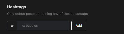 Delete according to hashtags